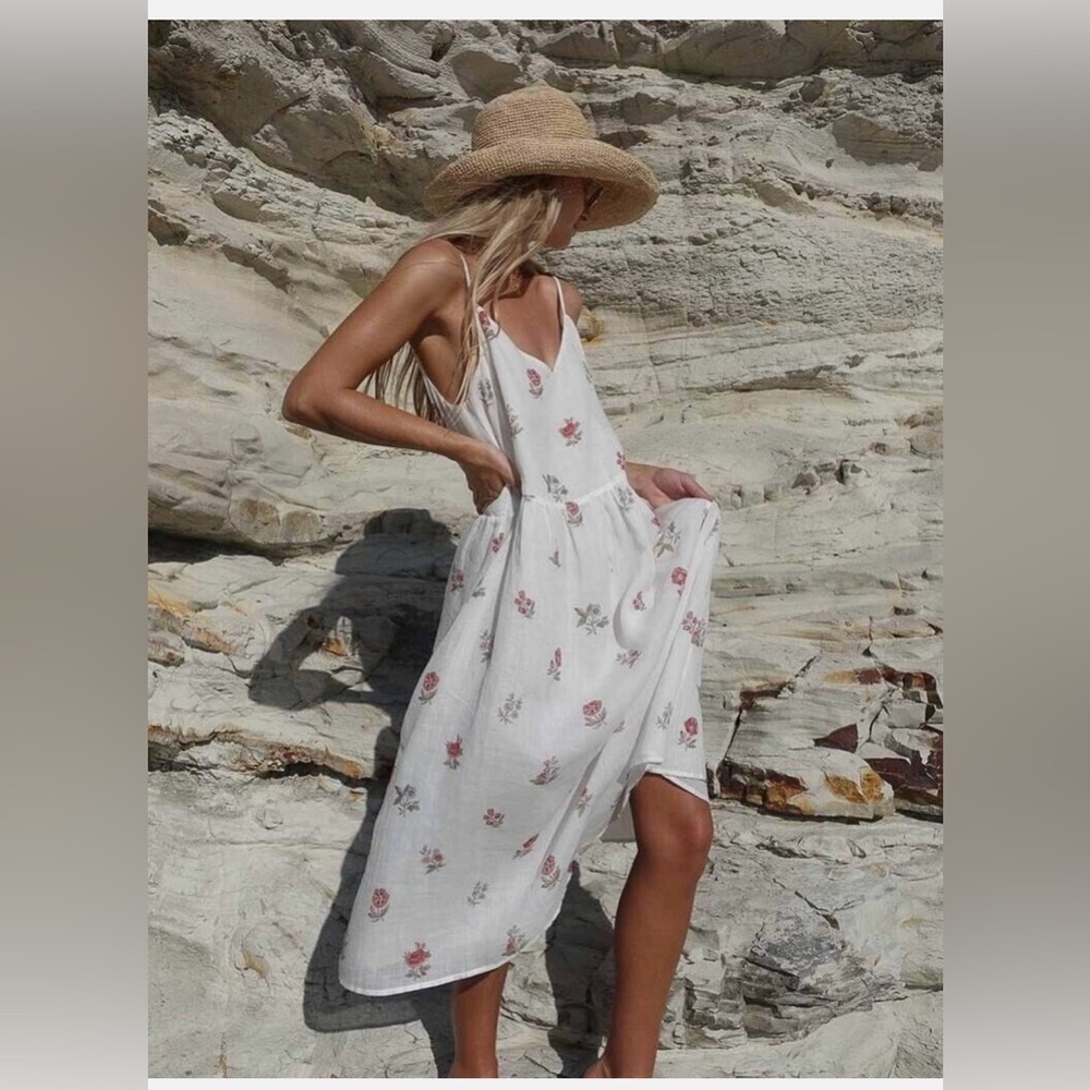 White Floral Midi Dress - Lightweight Summer Slip Dress